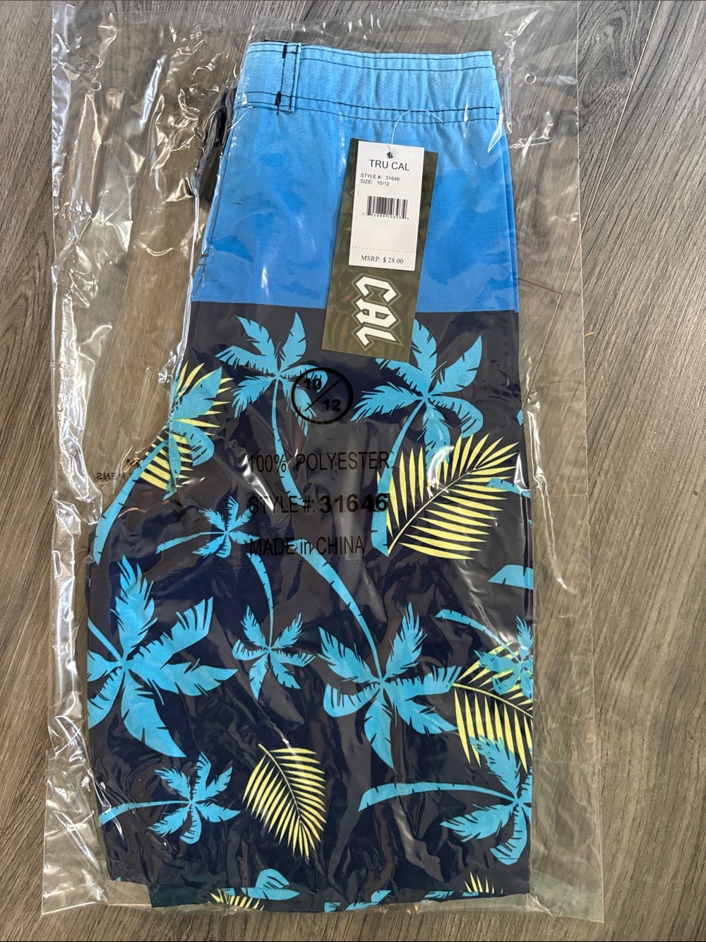 Boys' Blue Tropical Palm Swim Trunks